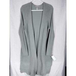 Alexandra & Oak Long Open Cardigan Green Women's Size XL Long Sleeve Side Slits
